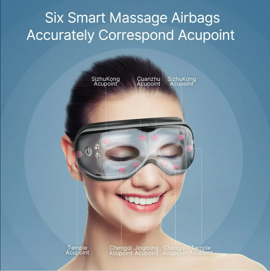 Eye Massager with Heat & Vibration – 5 Massage Modes, Bluetooth Music, Adjustable Headband, USB Rechargeable - Gray